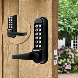 Codelock black keypad lever lock on wood door