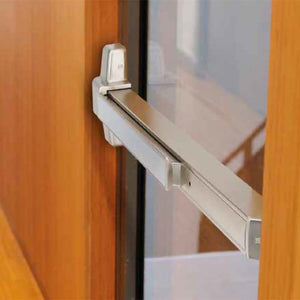 Marks M9900 Exit Device in Satin Stainless Steel on Exterior