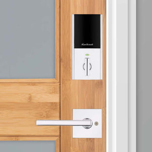 Kwikset smart lock on wood door