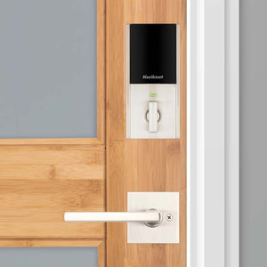 Kwikset smart lock on wood door