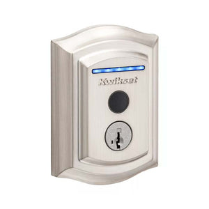 Kwikset Halo Touch in Satin Nickel Traditional Style Blue LED Identifying Fingerprint