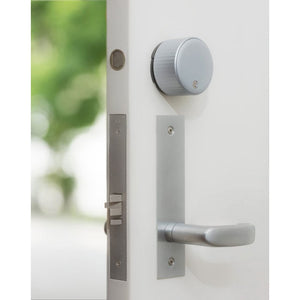 August Wi-Fi Smart Lock in Silver on White Door