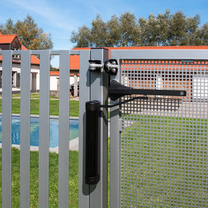 Locinox Lion Compact 90° or 180° Retrofit Gate Closer in Black (Bolt-on Method Shown, Sold Separately)
