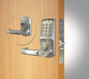 Codelocks keypad lock on wood door